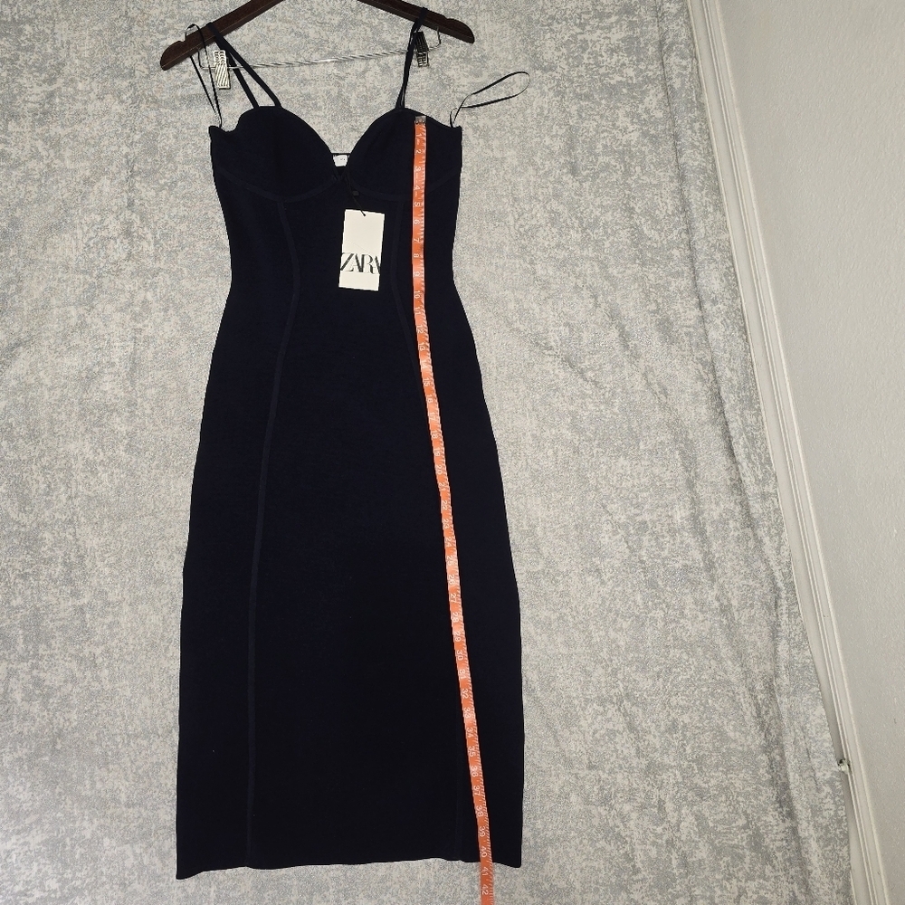 NWT Zara Navy Blue Bustier Midi Dress Corset Style Bodycon M - Picture 10 of 12